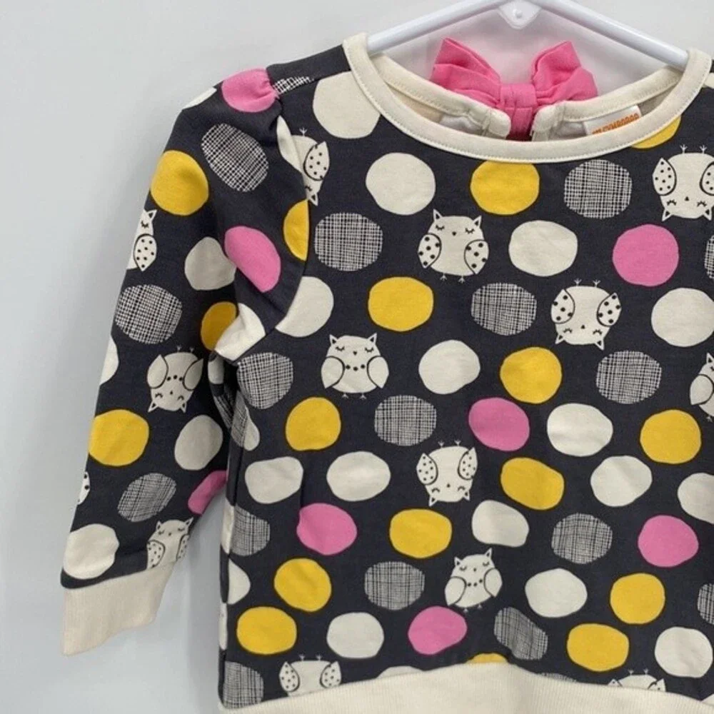 Gymboree 18-24 months Owl Polka Dot Sweatshirt Gray Pink Crew Neck Long Sleeve